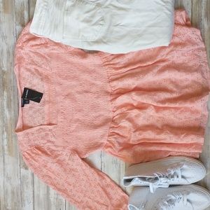 Medium eyelet smocked top blouse torrid 00 0x new tags lace crochet coral pink